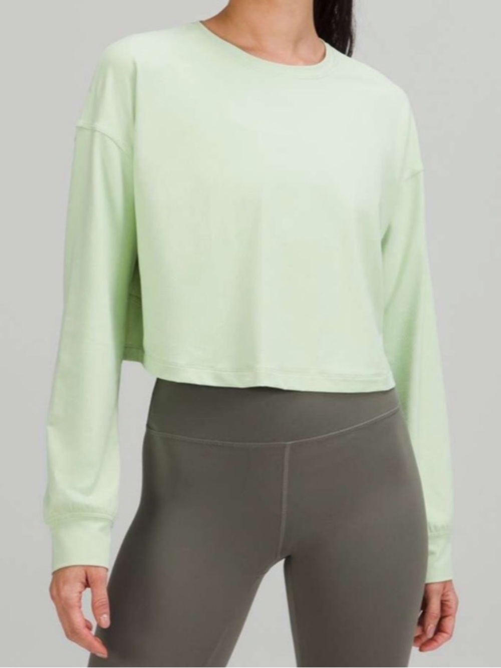 Lululemon Mint Green Cropped Muscle Love Long Sleeve Shirt